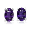 Pompeii3 1 1/5ct Oval Genuine Amethyst Studs 14k White Gold In Multi