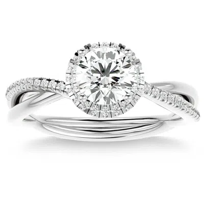 Pompeii3 1 1/5ct Tw Moissanite & Diamond Halo Crossover Engagement In Ring 10k Gold In Multi