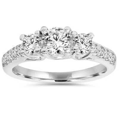 Pompeii3 1 1/6ct 3 Stone Genuine Diamond Engagement Ring 14k White Gold In Multi
