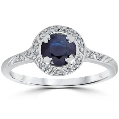Pompeii3 1 1/6ct Blue Sapphire Vintage Diamond Engagement Ring 14k White Gold In Multi