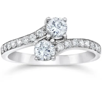 Pompeii3 1 3/4 Ct 2-stone Forever Us Lab Grown Diamond Engagement Ring 14k White Gold In Silver