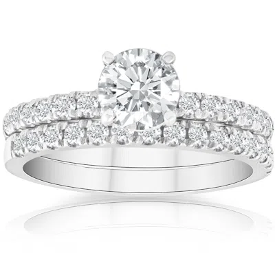 Pompeii3 1 3/4 Ct Diamond Engagement Wedding Set 14k White Gold In Silver