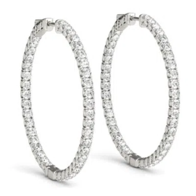 Pompeii3 1.80 Ct Ct Diamond Inside Outside Hoops Vault Lock 14k White Gold 30mm Tall In Silver