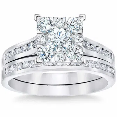 Pompeii3 1 3/4 Ct Diamond Princess Cut Framed Engagement Wedding Ring Set 10k White Gold In Multi