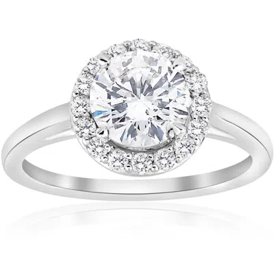 Pompeii3 1 3/4 Ct Diamond Solitaire Round Halo Engagement Ring 14k White Gold Enhanced In Red