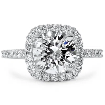 Pompeii3 1 3/4 Ct Halo Diamond Engagement Ring Round Cut 14k White Gold In Pink