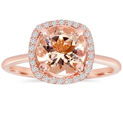Pompeii3 1 3/4 Ct Morganite & Diamond Cushion Halo 14k Rose Gold Ring In Multi