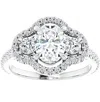 Pompeii3 1 3/4 Ct Three Stone Halo Diamond & Oval Moissanite Engagement Ring White Gold In Multi