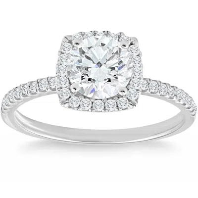 Pompeii3 1 3/4 Ct Tw Lab Grown Diamond Cushion Halo Engagement Ring In 14k White Gold In Multi
