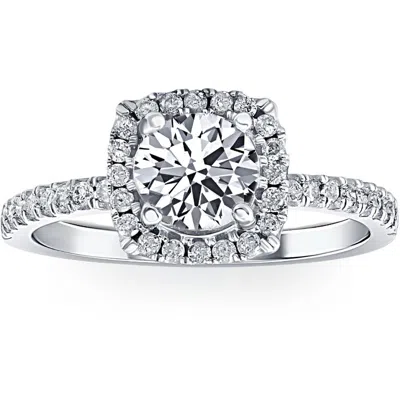 Pompeii3 1 3/4 Ct Tw Lab Grown Diamond Cushion Halo Engagement Ring In 14k White Gold In Silver