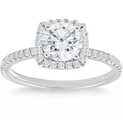 Pompeii3 1 3/4 Ct Tw Moissanite & Diamond Cushion Halo Engagement Ring In 14k White Gold