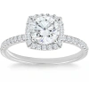 Pompeii3 1 3/4 Ct Tw Moissanite & Diamond Cushion Halo Engagement Ring In 14k White Gold In Silver