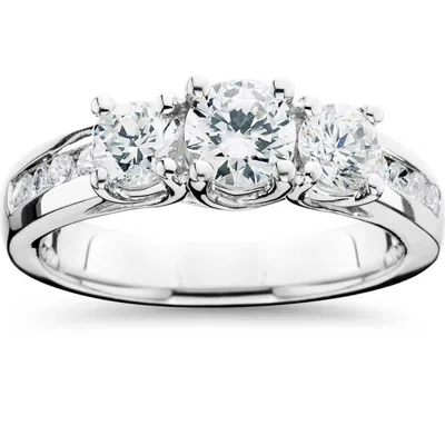 Pompeii3 1 3/4ct 3 Stone Diamond Engagement Ring 14k White Gold In Multi