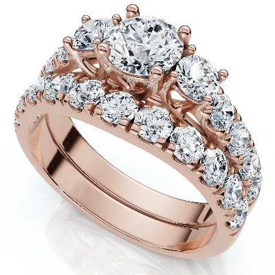 Pompeii3 1 3/4ct 3-stone Diamond Engagement Wedding Ring Set 14k Gold Or Pt Lab Grown In Red