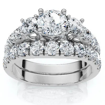 Pompeii3 1 3/4ct 3-stone Diamond Engagement Wedding Ring Set 14k Gold Or Pt Lab Grown In White