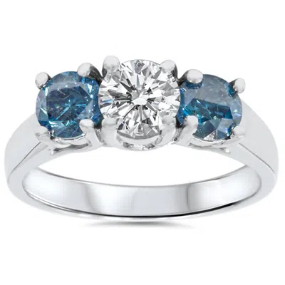 Pompeii3 1 3/4ct Blue & White Diamond Three Stone Engagement 14k White Gold Ring In Multi