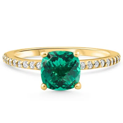 Pompeii3 1 3/4ct Cushion Emerald & Diamond Ring Gold Lab Grown In Multi