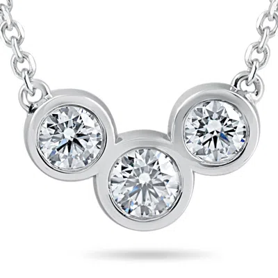Pompeii3 1 3/4ct Diamond 3 Stone Bezel Pendant 14k White Gold 18" Lobster Clasp Lab Grown In Multi