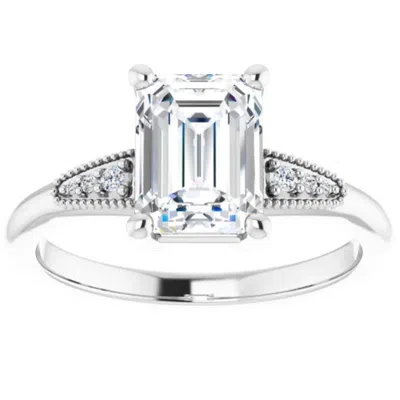 Pompeii3 1 3/4ct Diamond & Emerald Cut Moissanite Vintage Engagement Ring White Gold In Silver