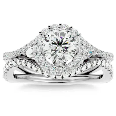 Pompeii3 1 3/4ct Diamond & Moissanite Halo Engagement Ring In 10k Gold In Silver