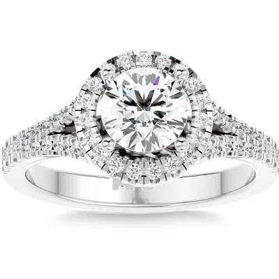 Pompeii3 1 3/4ct Diamond & Moissanite Halo Engagement Ring In 10k Gold In Silver