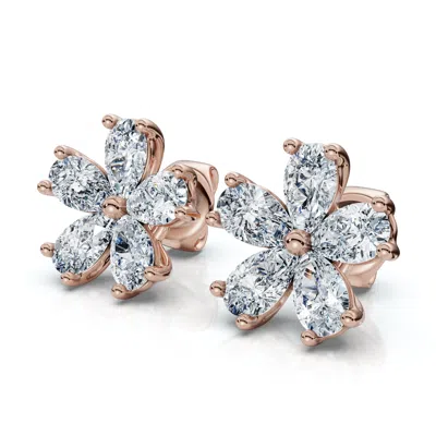 Pompeii3 1 3/4ct Diamond Pear Shape Flower Diamond Studs 14k Gold Earrings Lab Grown
