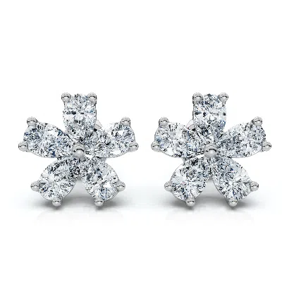 Pompeii3 1 3/4ct Diamond Pear Shape Flower Diamond Studs 14k Gold Earrings Lab Grown In Orange