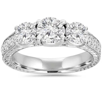 Pompeii3 1 3/4ct Diamond Vintage 3-stone Engagement Ring 14k White Gold Antique In Multi