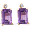 Pompeii3 1 3/4ct Emerald Amethyst Stud Earrings 14k Yellow Gold In Silver