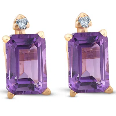 Pompeii3 1 3/4ct Emerald Amethyst Stud Earrings 14k Yellow Gold In Silver