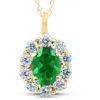 Pompeii3 1 3/4ct Emerald & Genuine Diamond Halo Pendant 14k Yellow Gold In Multi