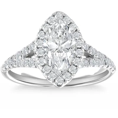 Pompeii3 1 3/4ct Marquise Halo Diamond Split Band Engagement Ring 14k White Gold In Silver