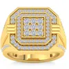 Pompeii3 1 3/4ct Men's Diamond Square Multi-diamond Double Octagon Frame Ring Yellow Gold In Silver