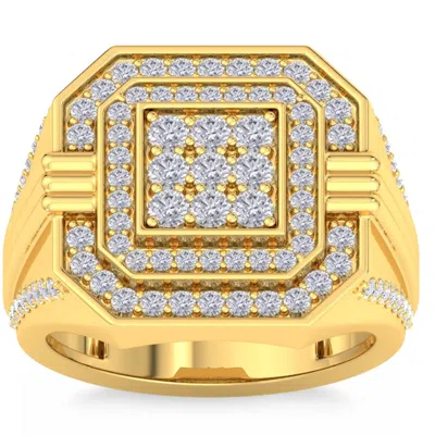 Pompeii3 1 3/4ct Men's Diamond Square Multi-diamond Double Octagon Frame Ring Yellow Gold In Silver