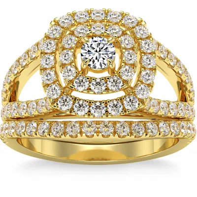 Pompeii3 1 3/4ct Natural Diamond Cushion Halo Engagement Wedding Ring Set In 10k Gold In Silver