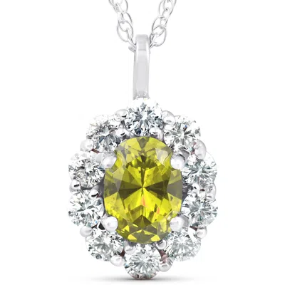 Pompeii3 1 3/4ct Oval Citrine & Genuine Diamond Halo Pendant 14k White Gold In Multi