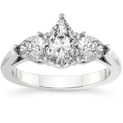 Pompeii3 1 3/4ct Pear Shape Lab Grown Diamond Engagement Ring White, Yellow Or Rose Gold In Silver