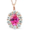 Pompeii3 1 3/4ct Pink Sapphire & Genuine Diamond Halo Pendant 14k Rose Gold In Multi