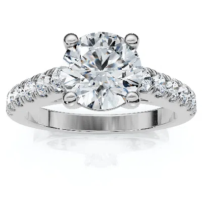 Pompeii3 1 3/4ct Round Cut Lab Grown Diamond Engagement Ring In 10k White Gold In Silver