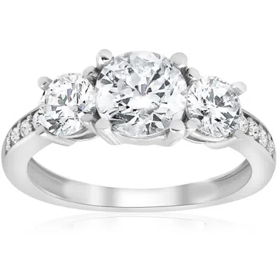 Pompeii3 1 3/4ct Three Stone Round Diamond Engagement Ring 14k White Gold Size Selectable