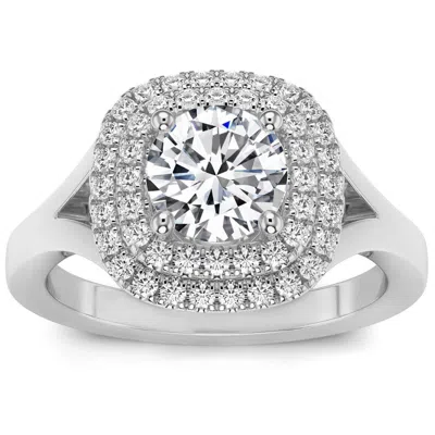 Pompeii3 1 3/4ct Tw Double Cushion Halo Diamond Engagement Ring Lab Grown 14k Gold In Silver