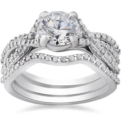 Pompeii3 1 3/4ct Twist Diamond Engagement Ring & Matching Wedding Band Set 14k White Gold In Multi