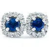 Pompeii3 1 3/8 Ct Genuine Blue Sapphire & Diamond Cushion Halo Studs 14k White Gold In Blue
