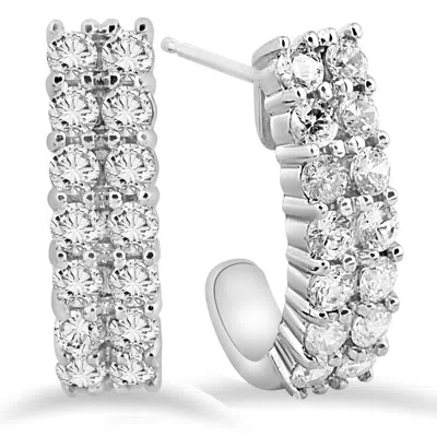 Pompeii3 1 3/8 Ct Natural Diamond Hoops White Gold 3/4" Tall In Silver