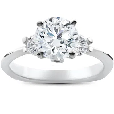 Pompeii3 1 3/8ct 3 Stone Diamond Solitaire Engagement Ring 14k White Gold Lab Grown Size Selectable In Metallic