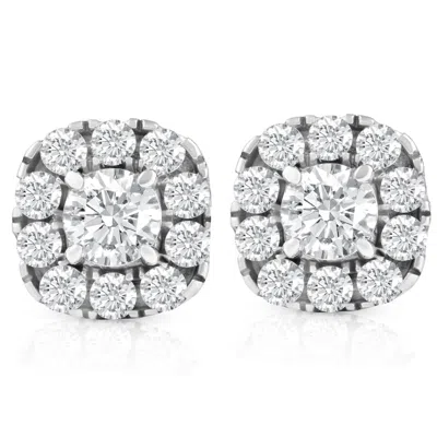 Pompeii3 1 3/8ct Cushion Halo Diamond Studs 14k White Gold In Multi