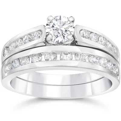 Pompeii3 1 3/8ct Diamond Engagement Wedding Ring Set 14k White Gold In Silver