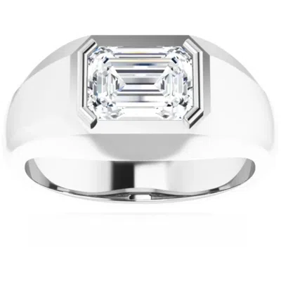 Pompeii3 1 3/8ct Emerald Cut Solitaire Men's Bezel Ring In 14k Gold Lab Grown In Multi