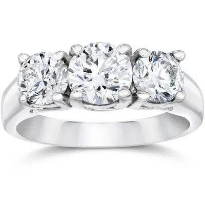 Pompeii3 1 3/8ct Three Stone Lab Grown Diamond Engagement Ring 14k White Gold Size Selectable In Red
