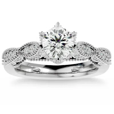 Pompeii3 1 3/8ct Vintage Moissanite & Diamond Engagement Ring White, Yellow, Rose Gold In Multi